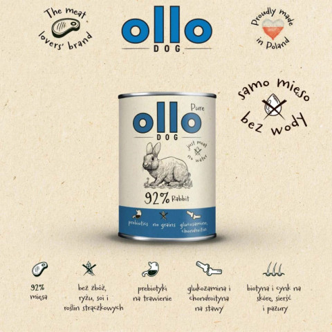 OLLO Mono Pure Rabbit - vlhké krmivo pro psy - 400g - Fotogalerie 3