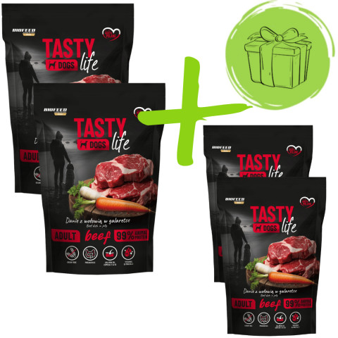 BIOFEED Tasty Dogs Life Hovězí - vlhké krmivo pro psy - 2x500g + 2x500g ZDARMA - Fotogalerie 1