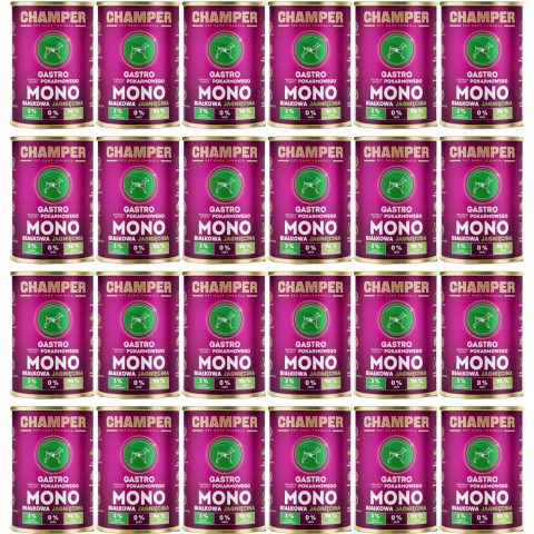 CHAMPER Gastro monoproteinové jehněčí – mokré krmivo pro psa – 24×400 g - Fotogalerie 1
