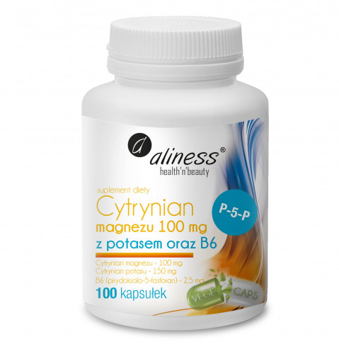 ALINESS Magnesium Citrate 100 mg with Potassium 150 mg, B6 (P-5-P) – doplněk stravy – 100 kapslí - Fotogalerie 1