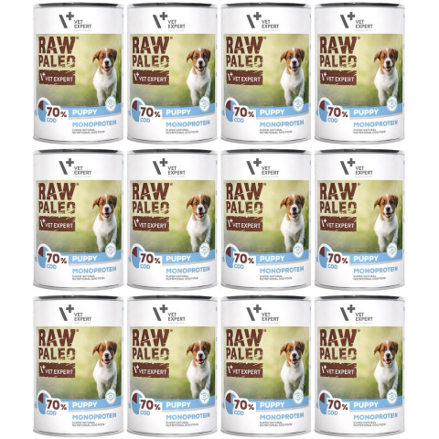 VETEXPERT Raw Paleo Puppy Mono Treska - vlhké krmivo pro štěňata - 12x400g - Fotogalerie 1