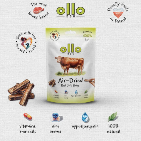 OLLO Air-Dried Beef strips - pamlsek pro psa - 80g - Fotogalerie 2