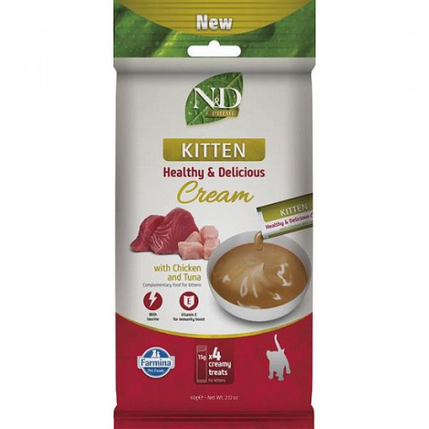 FARMINA N&D Prime Cat Cream with chicken & tuna kitten box – pamlsek pro kotě – 12x(4x15g) - Fotogalerie 2