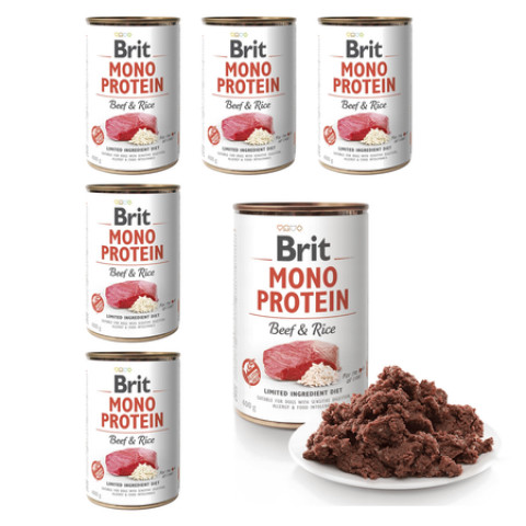 BRIT Mono Protein Beef&Rice - mokré krmivo s hovězím masem a rýží pro dospělé psy - 6x400g - Fotogalerie 1