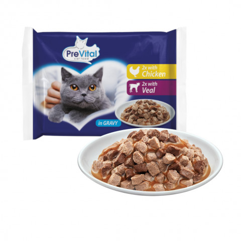 PREVITAL Chicken and veal in gravy - mokré krmivo pro kočky - 4 x 100g - Fotogalerie 4