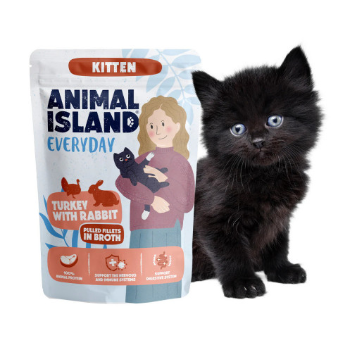 ANIMAL ISLAND Everyday Kitten Krůta s telecím a Krůta s králíkem ve vývaru - mokré krmivo pro kočky - 24x85g - Fotogalerie 4
