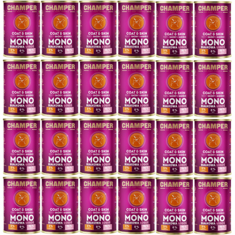 CHAMPER Coat & Skin Mono losos – mokré krmivo pro psa – 24×400 g - Fotogalerie 1