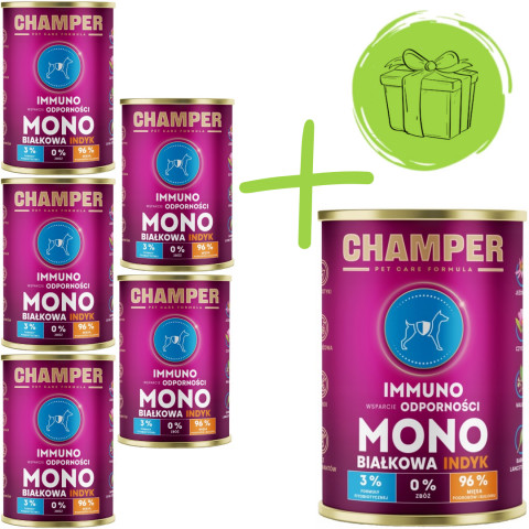 CHAMPER Immuno monoproteinové krůtí - mokré krmivo pro psy - 5x400g + 400g ZDARMA - Fotogalerie 1