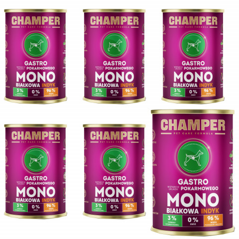 CHAMPER Gastro Mono krůtí – mokré krmivo pro psa – 6×400 g - Fotogalerie 1