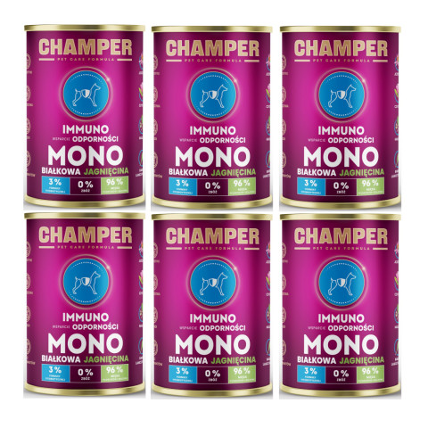 CHAMPER Immuno monoproteinové jehněčí – mokré krmivo pro psa – 6×400 g - Fotogalerie 1