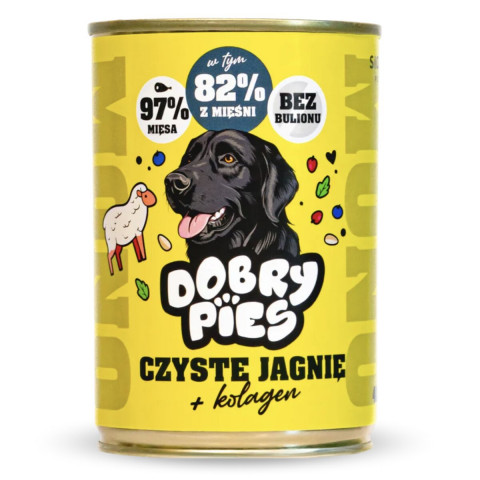 DOBRY PIES Mono Čisté jehněčí + kolagen – vlhké krmivo pro psa – 12x400g - Fotogalerie 2