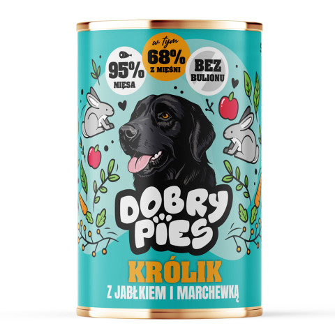 DOBRY PIES Rabbit with apple and carrot - vlhké krmivo pro psy - 24x400g - Fotogalerie 2