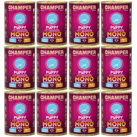 CHAMPER Puppy monoproteinový krůtí – mokré krmivo pro štěně – 12×400 g - Fotogalerie 1