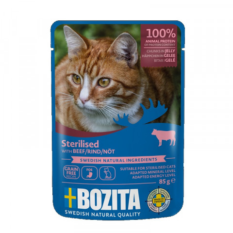 BOZITA Sterilised Beef Chunks in jelly - mokré krmivo pro kočky - 85g - Fotogalerie 1