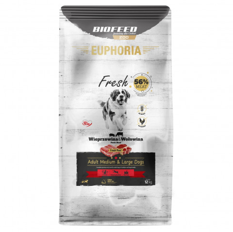 BIOFEED Euphoria Fresh Adult Medium & Large Pork with beef - suché krmivo pro psy - 12kg - Fotogalerie 1