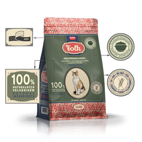 FOLK Greater Poland duck with apples, quail and herring - suché krmivo pro kočky - 1,6kg - Fotogalerie 4
