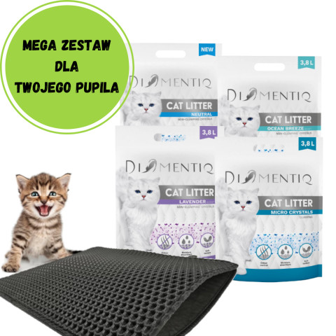 DIAMENTIQ MIX silikonová podestýlka pro kočky 4x3,8l + podložka pod toaletu 40x50cm - Fotogalerie 1