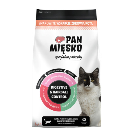 PAN MIĘSKO Digestive & Hairball Control Turkey - suché krmivo pro kočky - 3kg - Fotogalerie 1