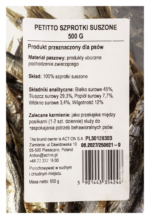 PETITTO Dried sprats - pamlsek pro psa - 500g - Fotogalerie 4