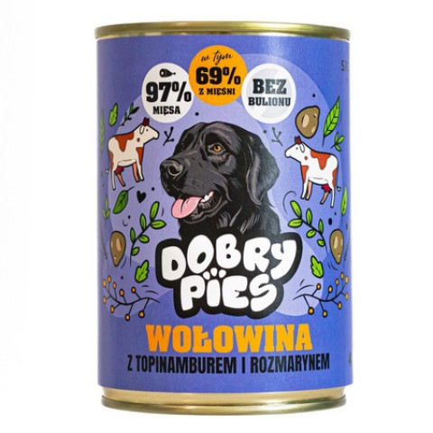 DOBRY PIES Beef with Jerusalem artichoke and rosemary - vlhké krmivo pro psy - 24x400g - Fotogalerie 2