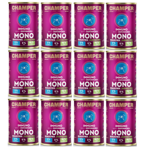 CHAMPER Immuno monoproteinové jehněčí – mokré krmivo pro psa – 12×400 g - Fotogalerie 1