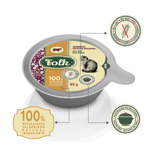 FOLK Juicy beef from Warmia - mokré krmivo pro kočky - 85g - Fotogalerie 4