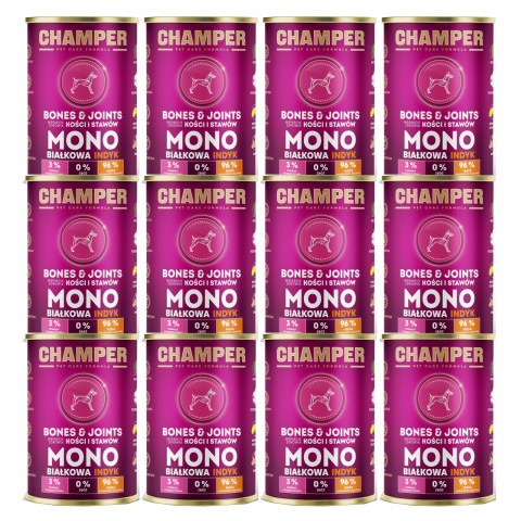 CHAMPER Bones & Joints monoproteinový krůtí – mokré krmivo pro psa – 12×400 g - Fotogalerie 1