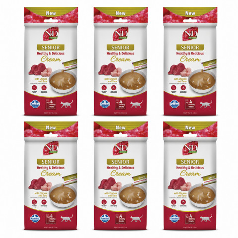 FARMINA N&D Quinoa Cat Senior Cream with Chicken & Tuna box – pamlsek pro kočku – 6x(4x15g) - Fotogalerie 1