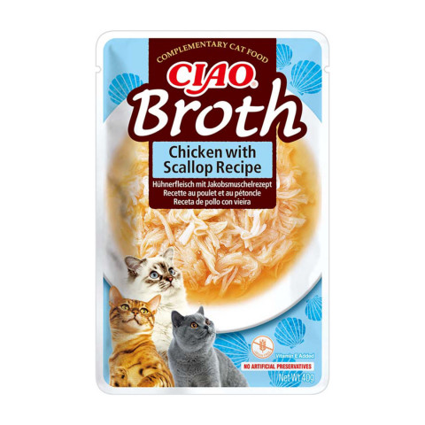 INABA Ciao Broth with chicken, salmon, tuna and scallop - pamlsek pro kočky - 10x40g - Fotogalerie 4