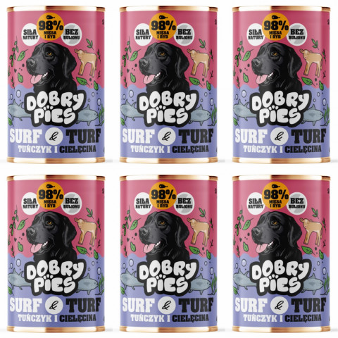 DOBRY PIES Surf & Turf Tuna and veal - vlhké krmivo pro psy - 6x400g - Fotogalerie 1
