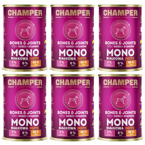 CHAMPER Bones & Joints monoproteinový krůtí – mokré krmivo pro psa – 6×400 g - Fotogalerie 1