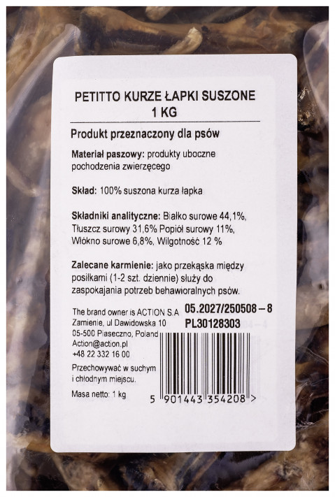PETITTO Dried chicken feet - pamlsek pro psa - 1kg - Fotogalerie 3