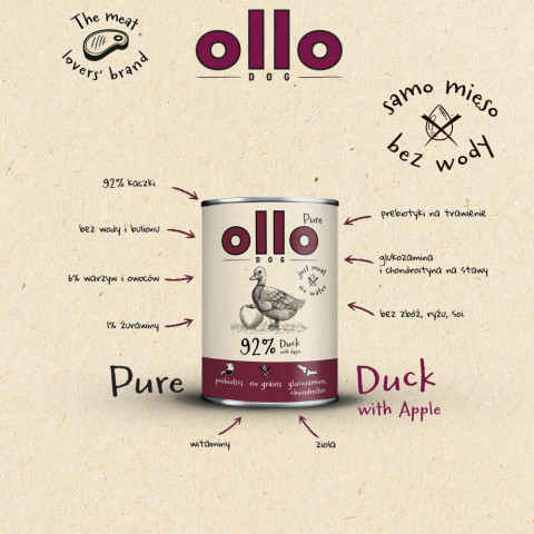 OLLO Pure Duck with apple - vlhké krmivo pro psy - 400g - Fotogalerie 3
