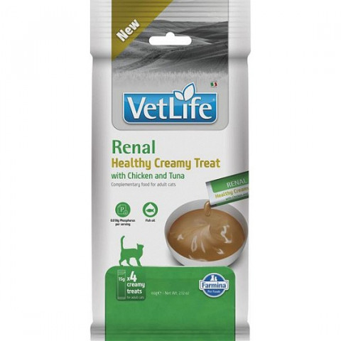 FARMINA Vet Life Cat Renal Creamy treat with Chicken & Tuna box – pamlsek pro kočku – 24x(4x15g) - Fotogalerie 2