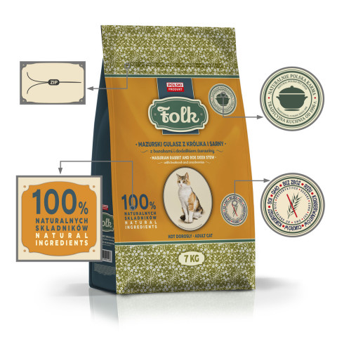 FOLK Masurian-style rabbit and roe deer stew with beets and cranberries - suché krmivo pro kočky - 7kg - Fotogalerie 4