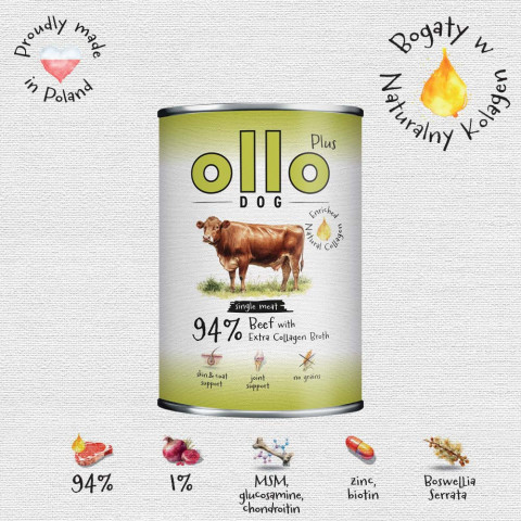 OLLO Plus Collagen Mono Beef - vlhké krmivo pro psy - 800g - Fotogalerie 3