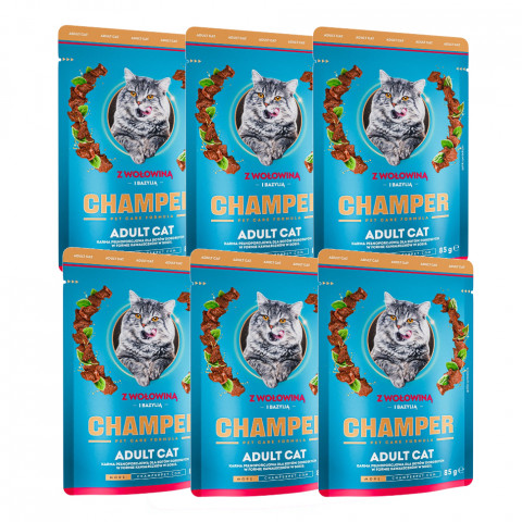 CHAMPER Hovězí s bazalkou - mokré krmivo pro kočku - 6x85 g - Fotogalerie 1