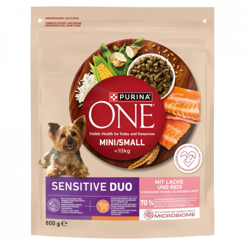 PURINA One Mini/Small Sensitive Salmon, rice - suché krmivo pro psy - 800 g - Fotogalerie 1