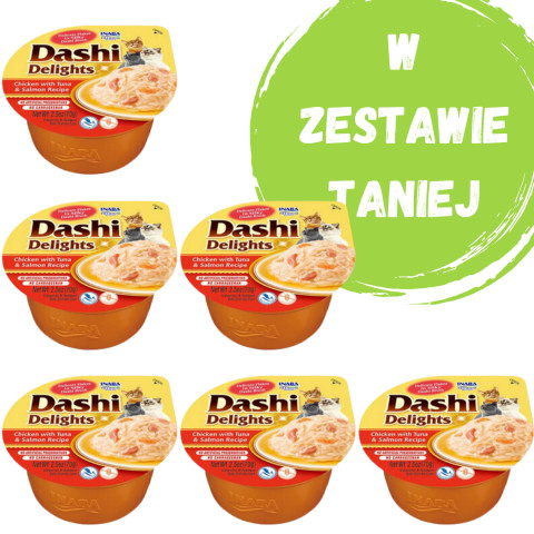 INABA Dashi Delights Chicken s tuňákem a lososem ve vývaru - pochoutka pro kočky - 3x70 g + 1x70 g Zdarma! - Fotogalerie 1