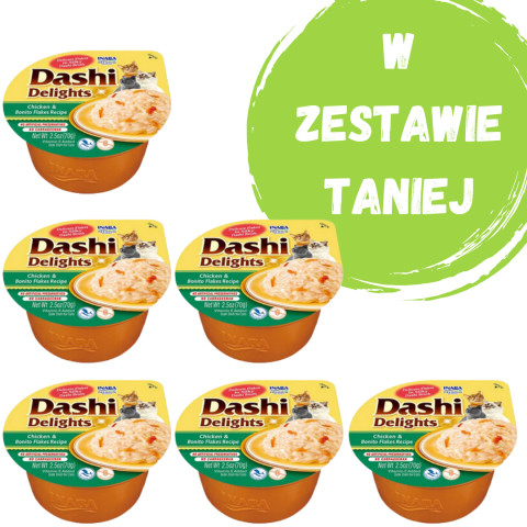 INABA Dashi Delights Chicken s bonito vločkami ve vývaru - pochoutka pro kočky - 3x70 g + 1x70 g Zdarma! - Fotogalerie 1