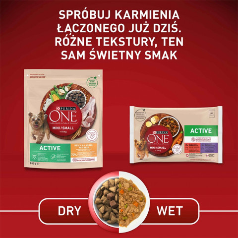 PURINA One Mini/Small Active Rich in chicken with rice - suché krmivo pro psy - 800g - Fotogalerie 3