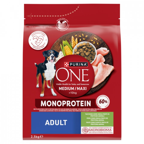 PURINA One Adult Medium/Maxi Monoprotein Rich in turkey - suché krmivo pro psy - 2,5kg - Fotogalerie 1