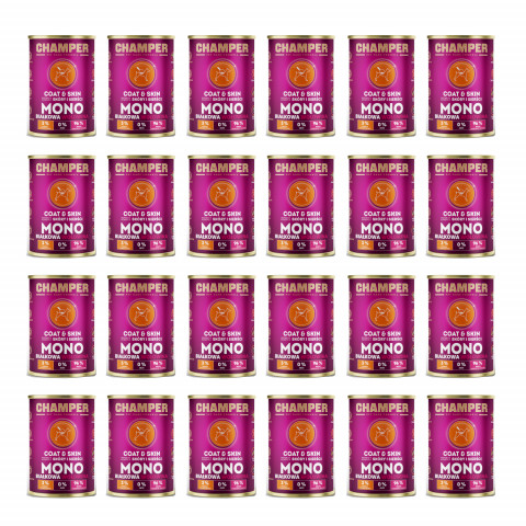 CHAMPER Coat & Skin monoproteinové hovězí – mokré krmivo pro psa – 24×400 g - Fotogalerie 1