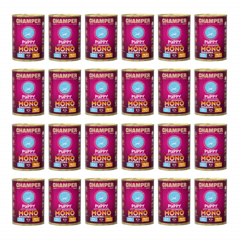 CHAMPER Puppy monoproteinový krůtí – mokré krmivo pro štěně – 24×400 g - Fotogalerie 1