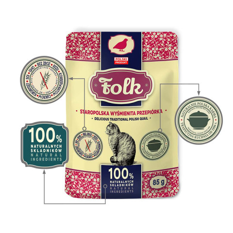FOLK Delicious traditional polish quail - mokré krmivo pro kočky - 85g - Fotogalerie 4