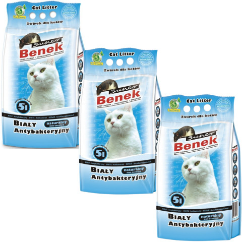 CERTECH Super Benek Bílý Antibakteriální – hrudkující stelivo pro kočky – 3x5l - Fotogalerie 1
