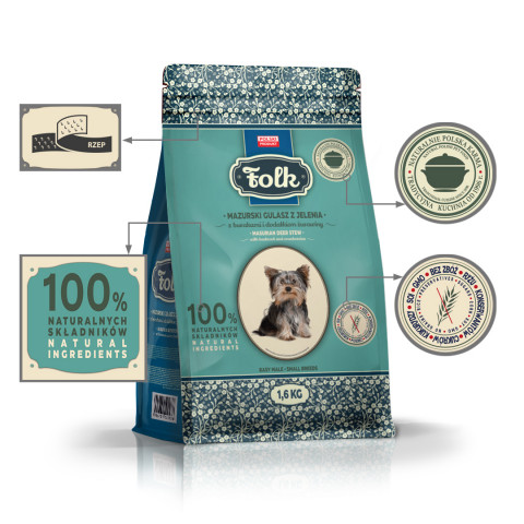 FOLK Small breeds Traditional masurian venison stew with beets and cranberries - suché krmivo pro psy - 1,6kg - Fotogalerie 4