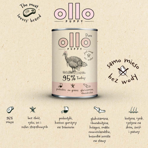 OLLO Puppy Pure Turkey - vlhké krmivo pro psy - 850g - Fotogalerie 3