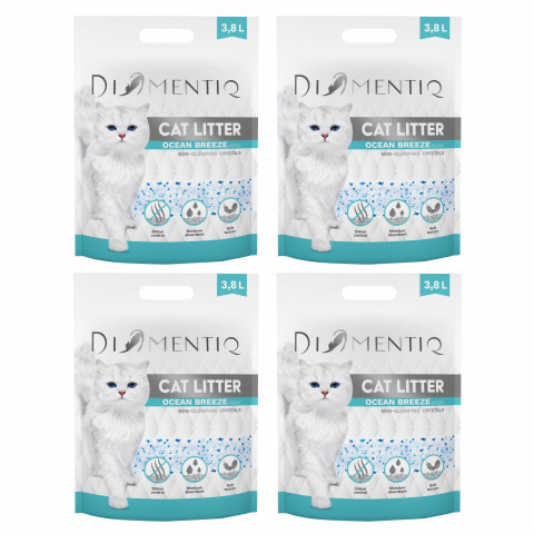 DIAMENTIQ Ocean Breeze silikonové stelivo, nehrudkující pro kočky – 4×3,8 l - Fotogalerie 1