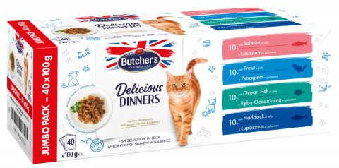 BUTCHER'S Delicious Dinners Jumbo Pack Mix Fish selection in jelly - mokré krmivo pro kočky - 40 x 100g - Fotogalerie 3